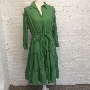 A Shirt Thing tie waist shirt dress long sleeve green size m